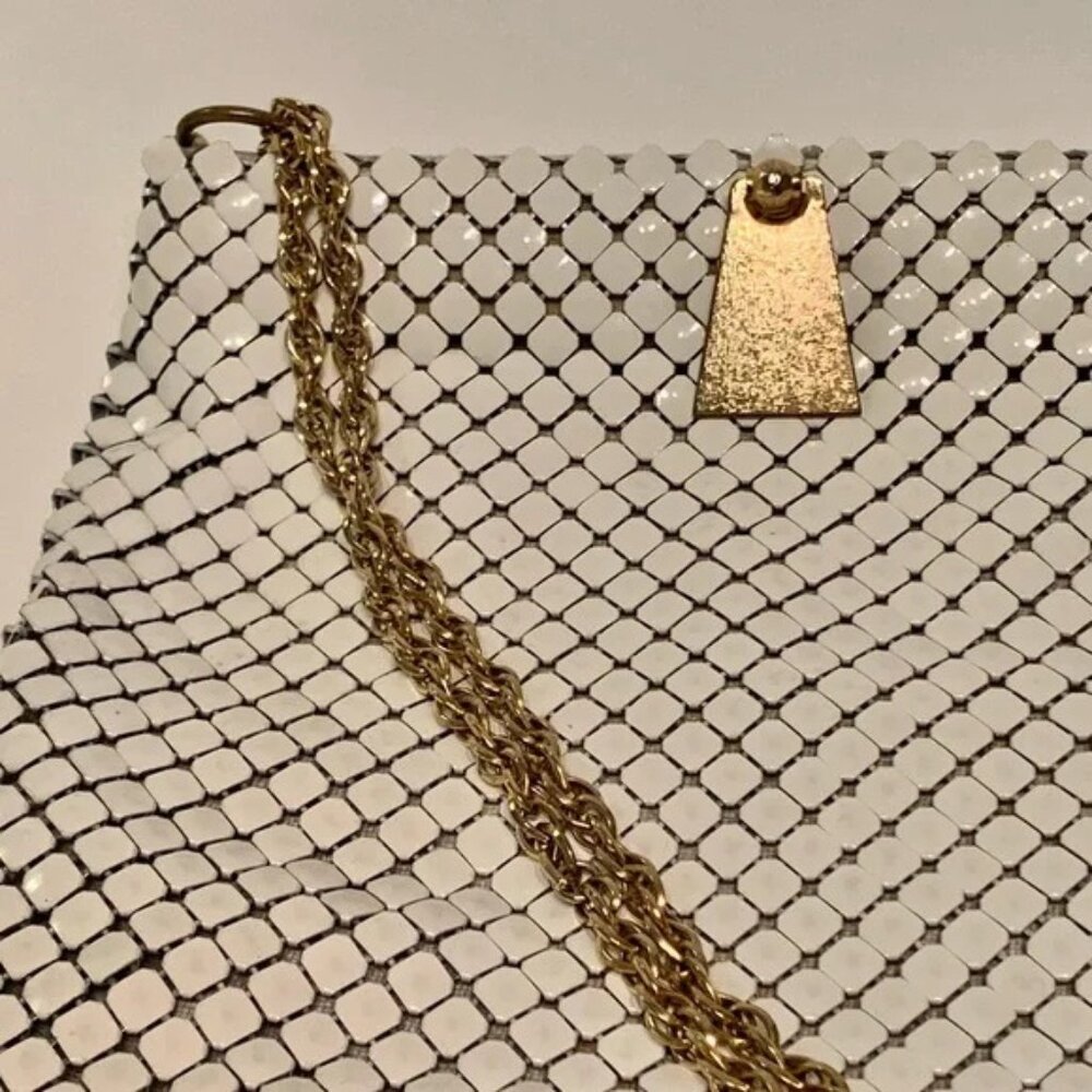 Vintage Whiting & Davis White Metal Mesh Handbag Gold Chain Link Straps 10” - Picture 4 of 12